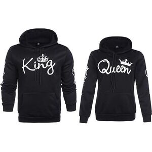 King Queen Matching Couple Hoodies His and Her Pullover Hoodie Sweatshirts (2XL)